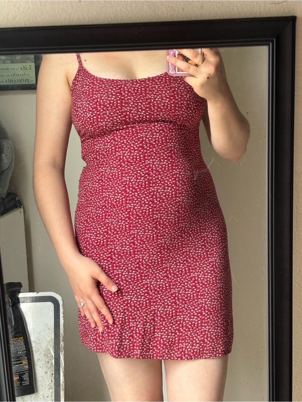 Brandy Melville Cherry Red Floral Slip Dress